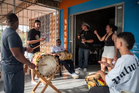 Young people rehearse their musical performance for the night of the Drum Festival. San Basilio de Palenque - Colombia