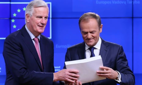 The EU chief Brexit negotiator Michel Barnier (left), and the European council president, Donald Tusk