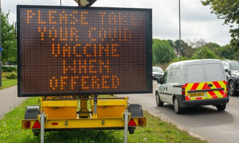 A Covid vaccination sign on the A4 in Buckinghamshire