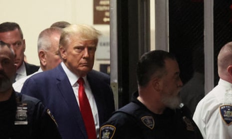 Trump arrives at the Manhattan Criminal Courthouse, New York, after his indictment by a grand jury, on 4 April, 2023.