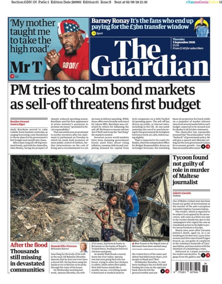 The front page of the Guardian 3 September 2026