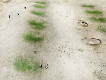 Golfers play at the North Wales Golf Club as a drought continues across in Llandudno, Wales.
