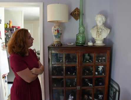 Woman with display case