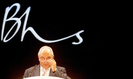 Sir Philip Green in front of the BHS logo