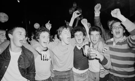 West Ham fans celebrate the victory against Castilla outside the stadium.