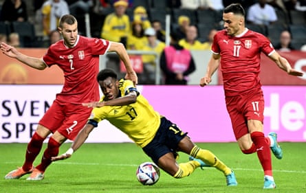 Action in June from the Sweden v Serbia game, at which Kenny Scott worked as a security officer.