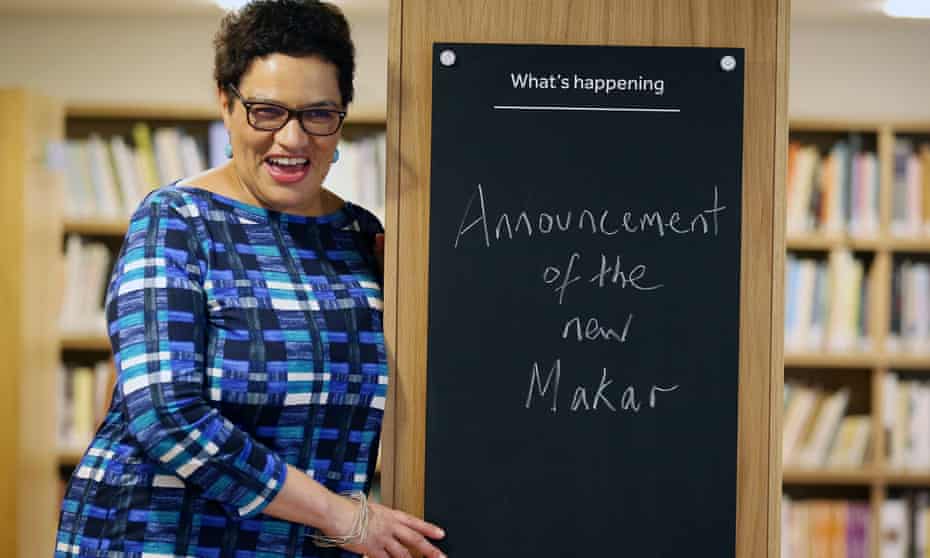 Jackie Kay accepting the appointment at the Scottish Poetry Library in Edinburgh.