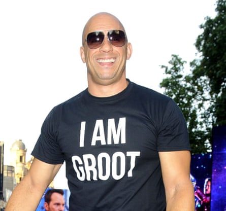Vin Diesel wearing a shirt that reads I AM GROOT