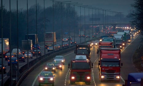 London-bound traffic on M1 Motorway in Northampton, United Kingdom.