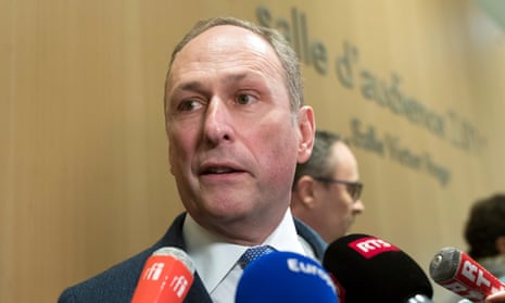 UBS legal expert Markus Diethelm speaks to media at the court in Paris, on 20 February.
