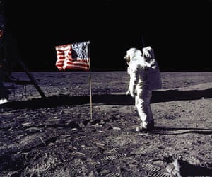 Edwin E 'Buzz' Aldrin Jr. greets the American flag on the surface of the Moon during the Apollo 11 lunar mission.