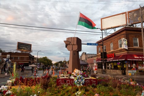 At the intersection of 38th Street and Chicago Avenue, sits a memorial for George Floyd.