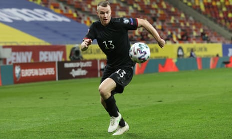 Lukas Klostermann on the ball in a World Cup qualifier against Romania