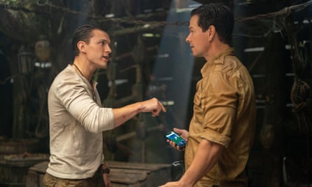 Tom Holland and Mark Wahlberg in Uncharted (2022), based on the Sony video game.