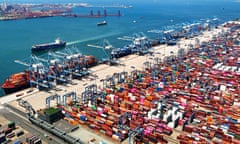 Aerial view of a container port in Qingdao in east China's Shandong province in June 2024