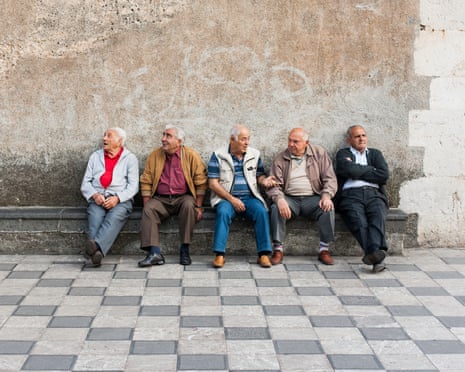 Elderly Italian men sitting on a bench