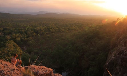 The sun sets over Kakadu national park, viewed from the top of Gunlom falls, in Australia’s Northern Territory. 