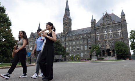 Incoming students walk on campus at Georgetown University in Washington DC.