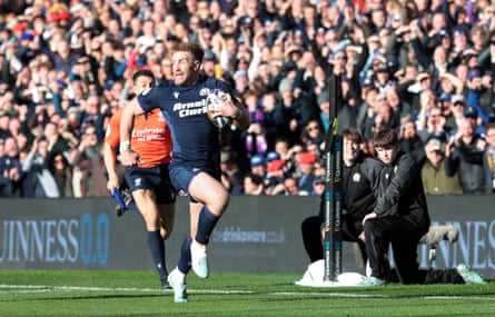 Kyle Steyn scores Scotland’s fifth try against France in the Six Nations