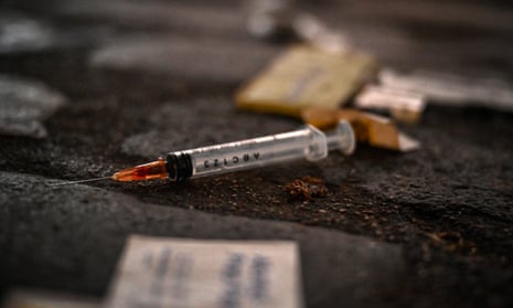 Discarded needles left on a street in Glasgow, Scotland