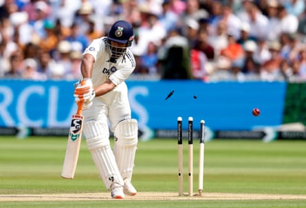 India’s Rishabh Pant is bowled by Jofra Archer
