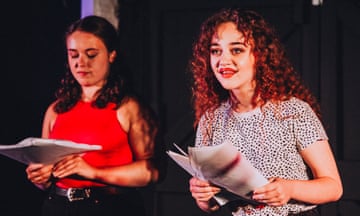 Jade Farnill and Elle Ideson perform the play 1988 by Hannah Scorer, in July 2023, during Out Loud, a Hull scratch night produced by Middle Child and Silent Uproar.