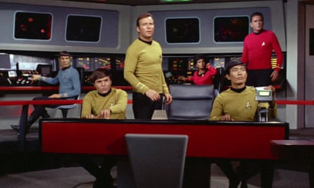 Star Trek’s George Takei as Hikaru Sulu (second right) with the crew of the Starship Enterprise.