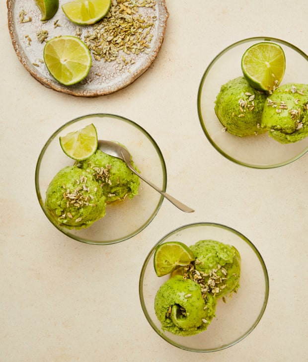 Pineapple and herb sorbet with candied fennel seeds