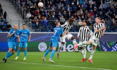 Dejan Kulusevski glanced a header onto the inside of Zenit’s post to give Juventus the lead.