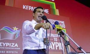 Syriza celebrates election win<br>20 Sep 2015, Athens, Attica, Greece --- Athens, Greece. 20th September 2015 -- Victorious Alexis Tsipras, the designated Greek Prime Minister speaks at the victory celebration in Athens. -- Syriza celebrated their second win in a Greek General election within 8 months. Syriza remained the largest party in the Greek Parliament despite a slight loss and Alexis Tsipras will again the be Greek Prime Minister. --- Image by © Michael Debets/Demotix/Corbis