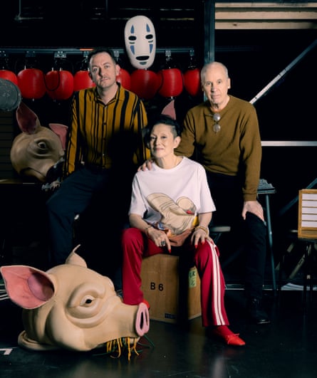 Clockwise from top left) puppetry designer and director Toby Olié, director and adapter John Caird, and Mari Natsuki who plays Yubaba and Zeniba