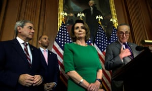 Chuck Schumer and Nancy Pelosi at a news conference in Washington DC Friday.