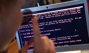 A message demanding money on a computer hacked by a virus known as Petya in June 2017.