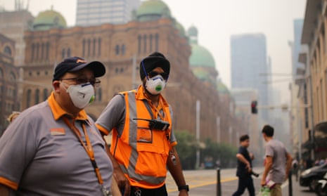 Transport NSW workers wear smoke masks