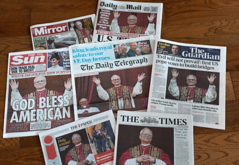British newspapers are pictured featuring the announcement of the new Pope on their front pages.
