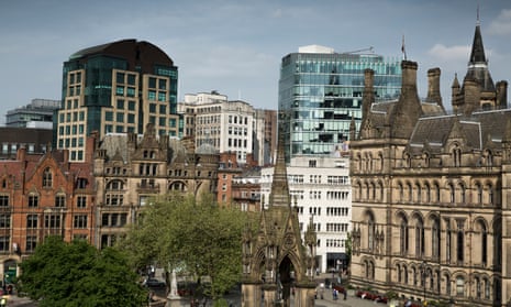 Manchester city centre skyline looking across Albert Square.
