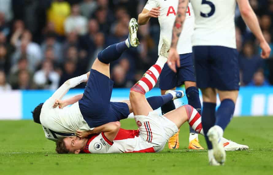 Tottenham v Arsenal: Premier League – live! | Premier League 14 Arsenal’s Rob Holding wrestles with Tottenham Hotspur’s Son Heung-min.