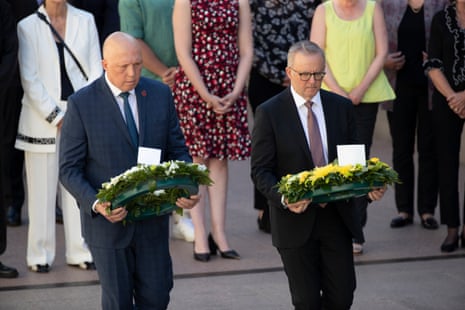 Anthony Albanese and Peter Dutton at the Australian War memorial