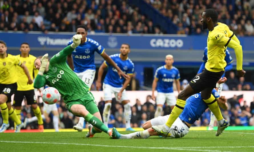 Jordan Pickford: ‘It’s all about staying up but I hope my save will prove vital’ | Jordan Pickford 2 Jordan Pickford blocks Antonio Rüdiger’s close-range effort with his face – “I’ve still got a headache now”.