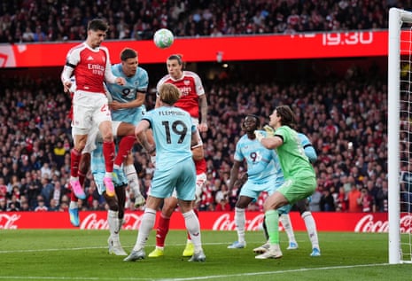 Arsenal's Kai Havertz (left) scores their side's first goal.