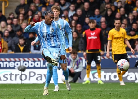 Haji Wright calmly strokes home Coventry’s winning goal 10 minutes into added time.