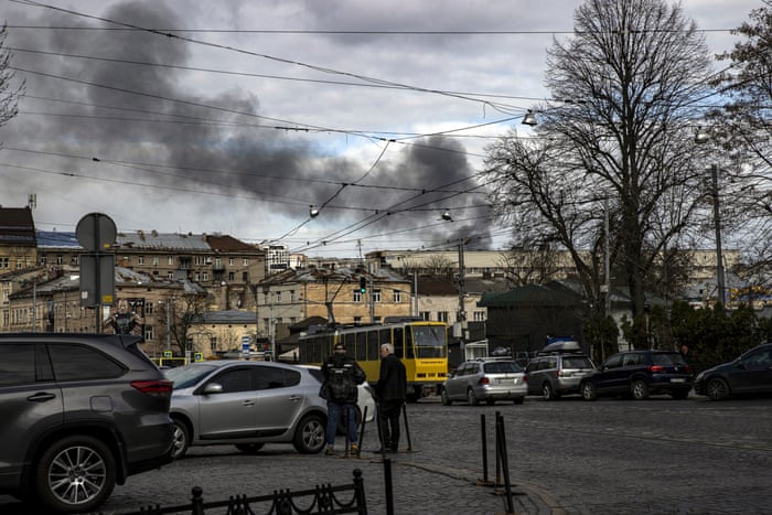 Another view of smoke rising over Lviv this morning.