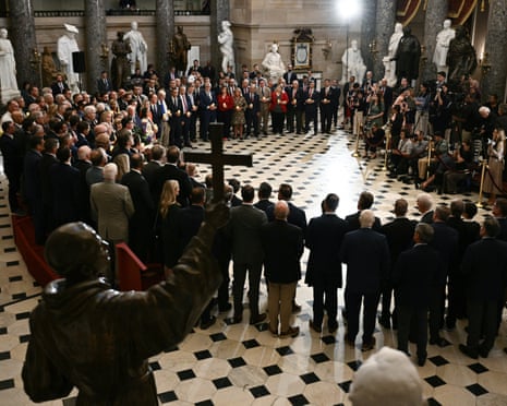 Mike Johnson speaks during a memorial vigil for slain political activist Charlie Kirk at the Capitol.