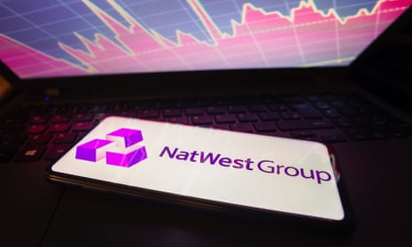 illustration of natwest group logo on a smartphone next to a share price chart