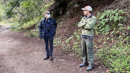 Todd Steiner, Executive Director of the Turtle Island Restoration Network, speaks with Preston Brown, Director of Watershed Conservation for Salmon Protection And Watershed Network (SPAWN), about the coho salmon spawning season, in the Tomales Bay watershed.