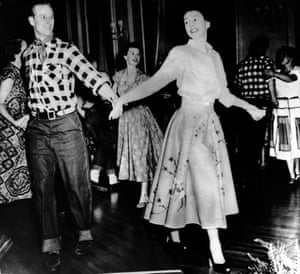 1951: Princess Elizabeth dances with the Duke of Edinburgh at a square dance held in their honour in Ottawa, during their Canadian tour