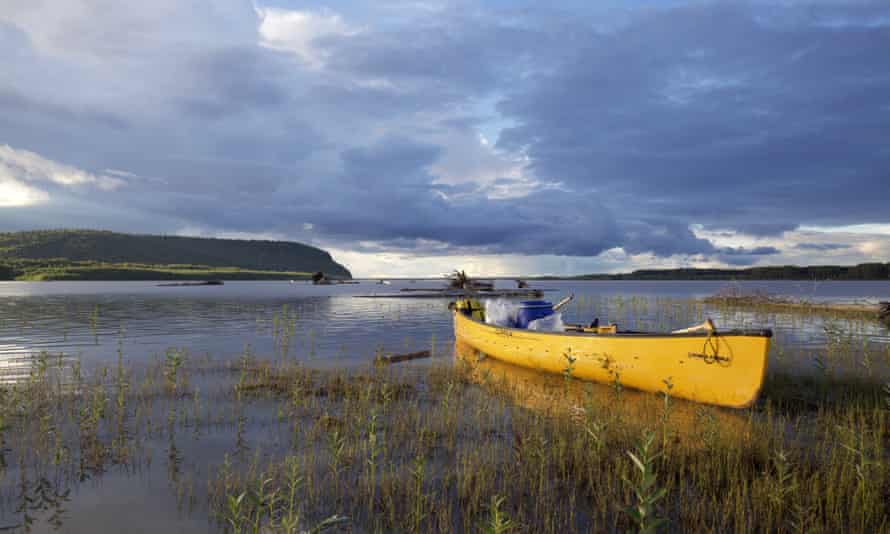 A canoe moored by the shore, Teslin River, Yukon, Canada.