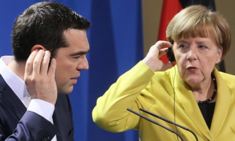 A word in your ear. The German chancellor, Angela Merkel, with the Greek prime minister, Alexis Tsipras, in Berlin earlier this year.