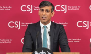 Rishi Sunak stands at a podium at the Centre for Social Justice.