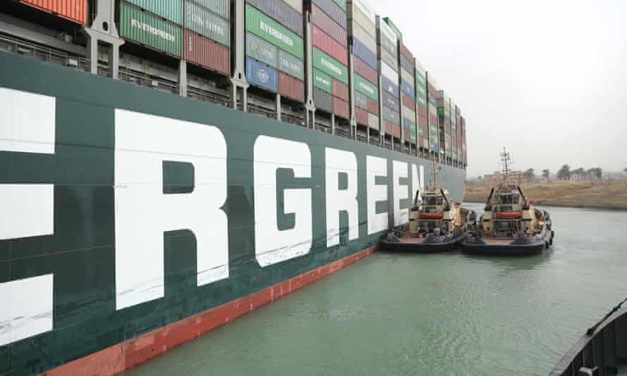 The Ever Given container ship in the Suez Canal